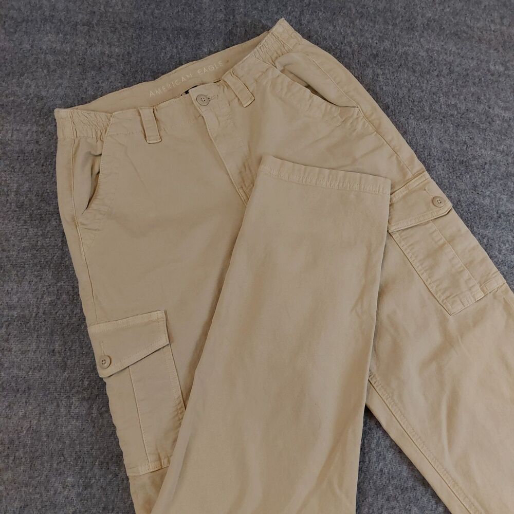 American Eagle Stretch Cargo Pants Women's 6 L (Fit 30x31.5) Beige Elastic Waist